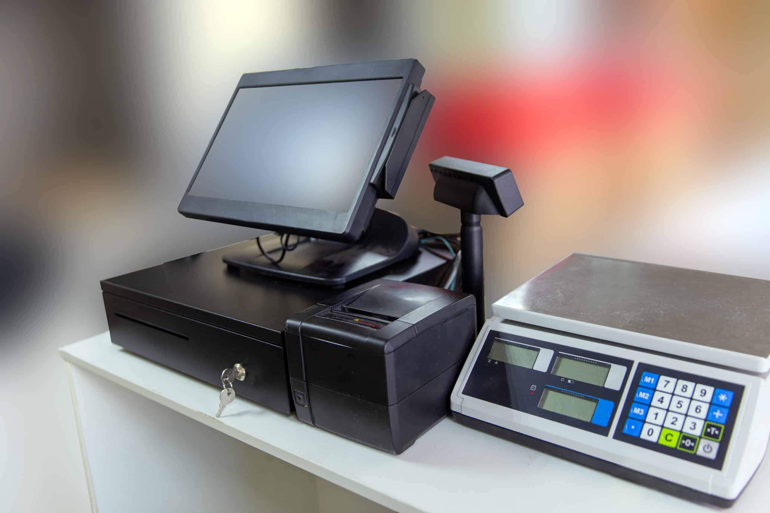 installation de votre caisse enregistreuse avec tiroir caisse imprimante à ticket et balance.