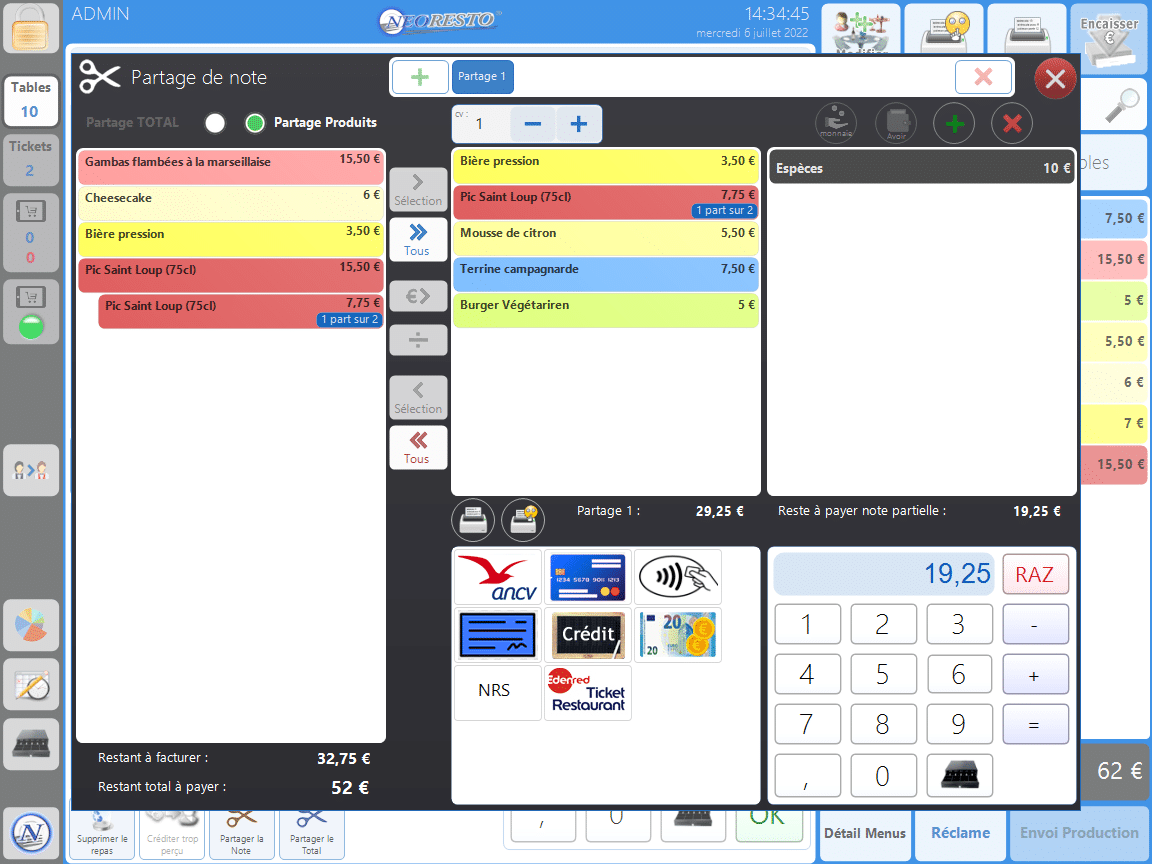 Logiciel de caisse 7 7 caisse partage de note